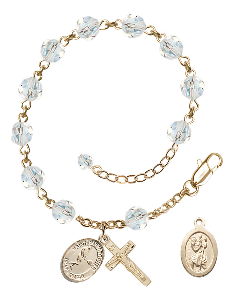 Saint Christopher Tennis Rosary Bracelet - 14K Gold Filled - April - Crystal