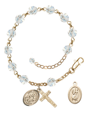 Saint Christopher Wrestling Rosary Bracelet - 14K Gold Filled - April - Crystal
