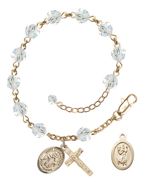 Saint Christopher Wrestling Rosary Bracelet - 14K Gold Filled - April - Crystal