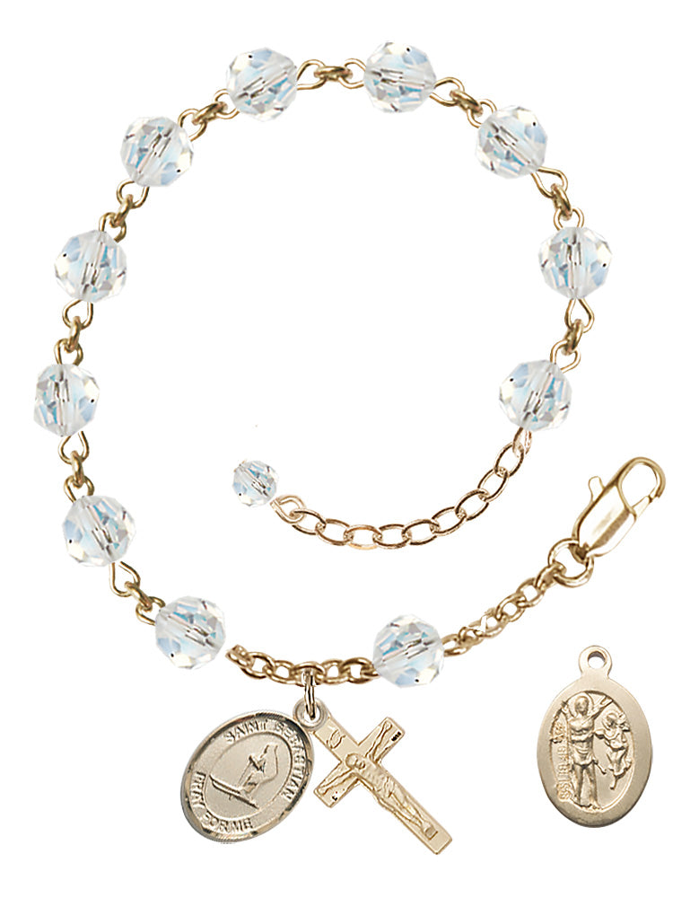 Saint Sebastian Skiing Rosary Bracelet - 14K Gold Filled - April - Crystal