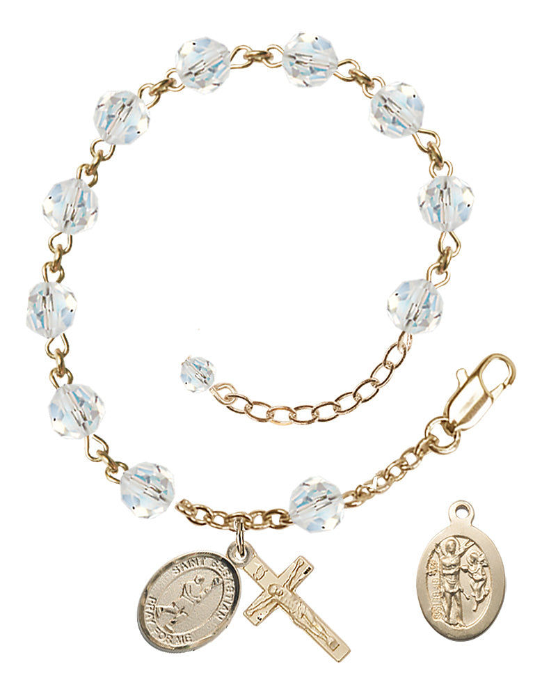 Saint Sebastian Lacrosse Rosary Bracelet - 14K Gold Filled - April - Crystal