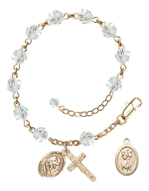 Saint Christopher Surfing Rosary Bracelet - 14K Gold Filled - April - Crystal