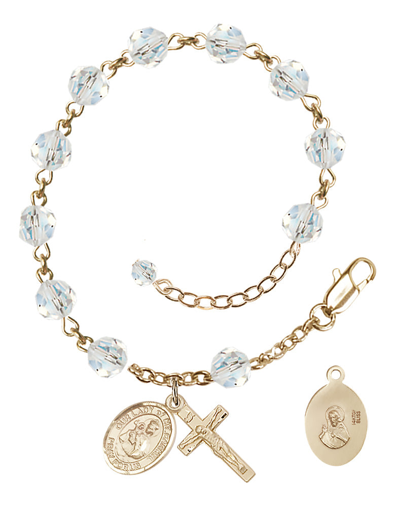 Our Lady of Mount Carmel Rosary Bracelet - 14K Gold Filled - April - Crystal