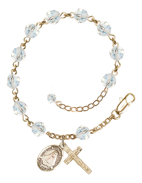 Saint Rose Philippine Duchesne Rosary Bracelet - 14K Gold Filled - April - Crystal