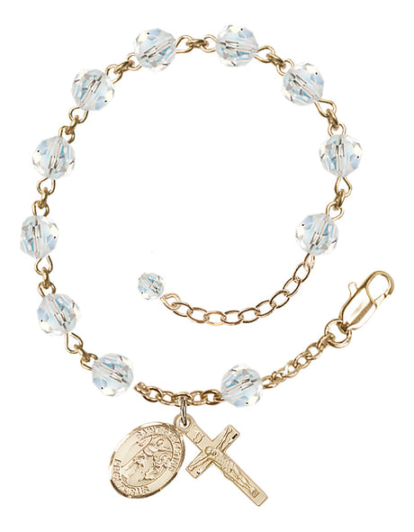 Saint Sebastian Rosary Bracelet - 14K Gold - April - Crystal