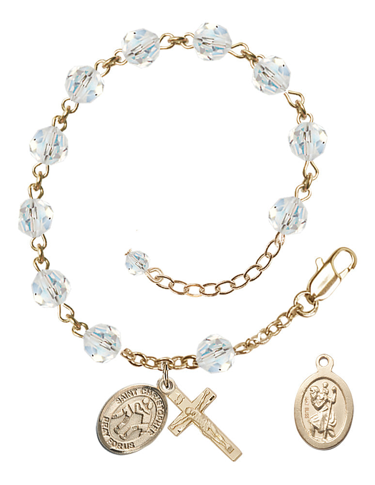 Saint Christopher Wrestling Rosary Bracelet - 14K Gold - April - Crystal