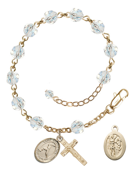 Saint Sebastian Baseball Rosary Bracelet - 14K Gold - April - Crystal