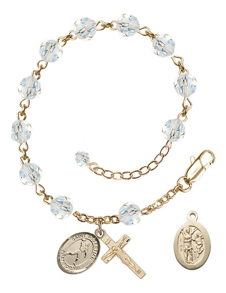 Saint Sebastian Football Rosary Bracelet - 14K Gold - April - Crystal