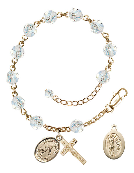 Saint Sebastian Basketball Rosary Bracelet - 14K Gold - April - Crystal