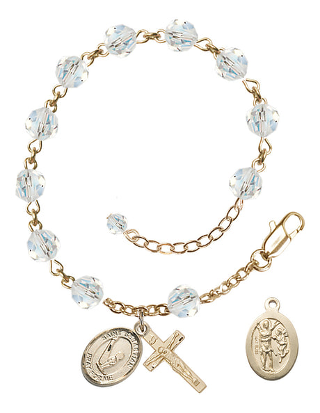 Saint Sebastian Gymnastics Rosary Bracelet - 14K Gold - April - Crystal