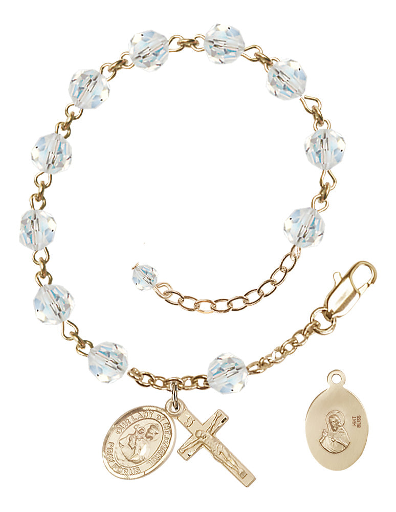 Our Lady of Mount Carmel Rosary Bracelet - 14K Gold - April - Crystal