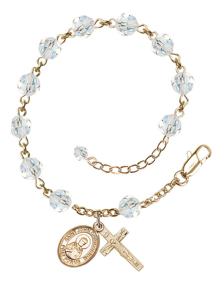 Saint John Chrysostom Rosary Bracelet - 14K Gold - April - Crystal