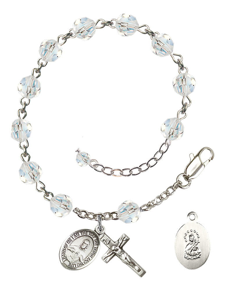 Scapular Rosary Bracelet - Sterling Silver - April - Crystal