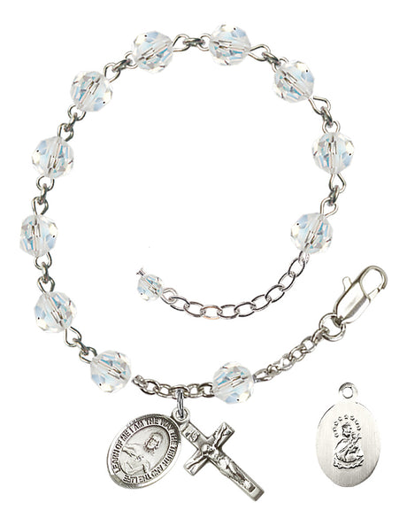Scapular Rosary Bracelet - Sterling Silver - April - Crystal