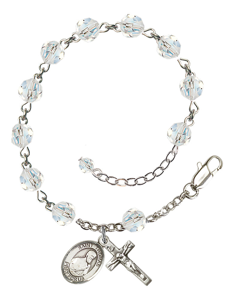 Saint Thomas the Apostle Rosary Bracelet - Sterling Silver - April - Crystal