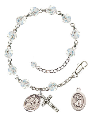 Saint Christopher Football Rosary Bracelet - Sterling Silver - April - Crystal