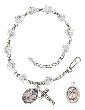 Saint Christopher Golf Rosary Bracelet - Sterling Silver - April - Crystal