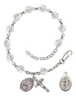 Saint Sebastian Ice Hockey Rosary Bracelet - Sterling Silver - April - Crystal