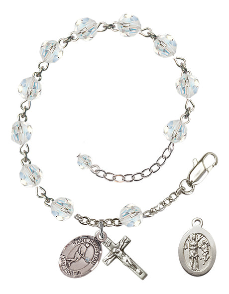 Saint Sebastian Tennis Rosary Bracelet - Sterling Silver - April - Crystal