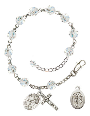 Saint Sebastian Figure Skating Rosary Bracelet - Sterling Silver - April - Crystal
