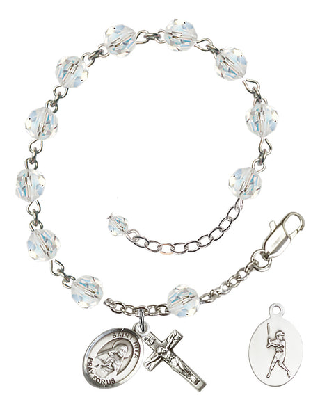 Saint Rita Baseball Rosary Bracelet - Sterling Silver - April - Crystal