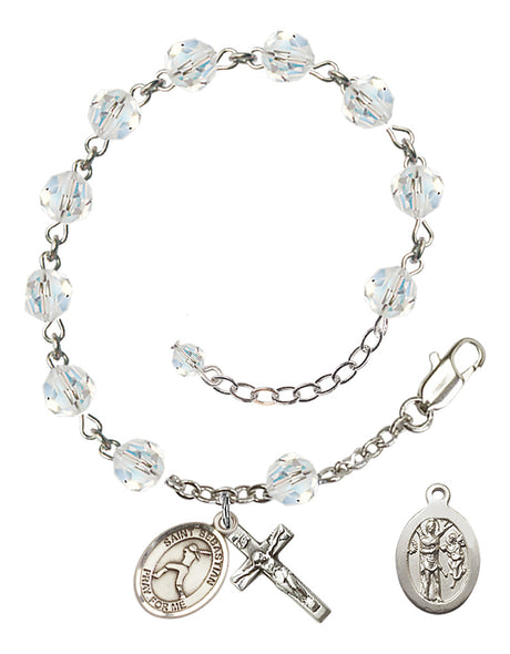 Saint Sebastian Softball Rosary Bracelet - Sterling Silver - April - Crystal