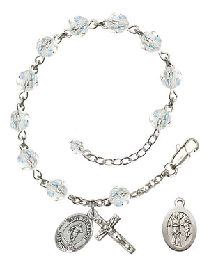 Saint Sebastian Rugby Rosary Bracelet - Sterling Silver - April - Crystal