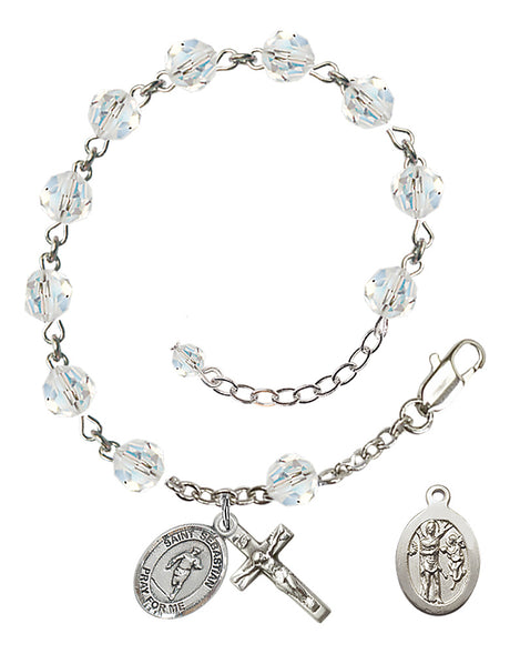 Saint Sebastian Rugby Rosary Bracelet - Sterling Silver - April - Crystal