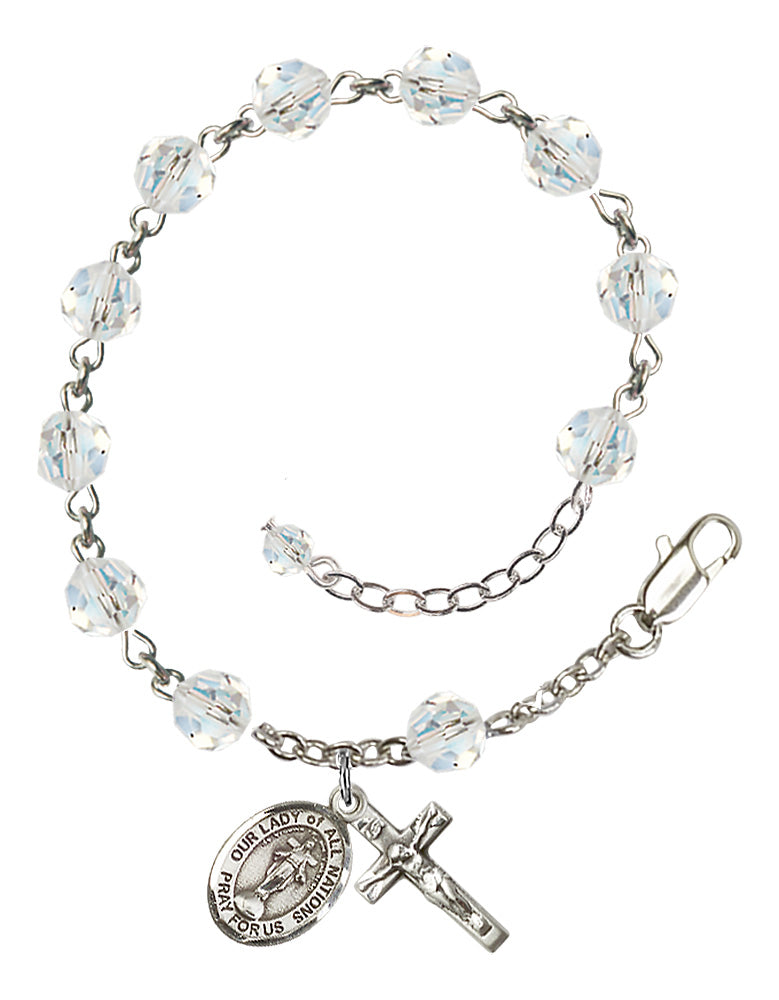 Our Lady of All Nations Rosary Bracelet - Sterling Silver - April - Crystal