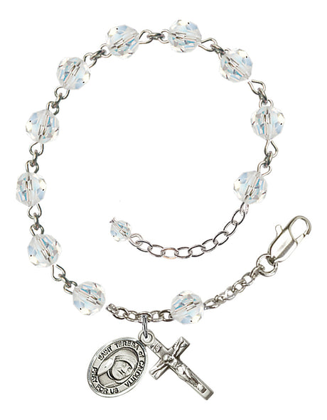Saint Teresa of Calcutta Rosary Bracelet - Sterling Silver - April - Crystal