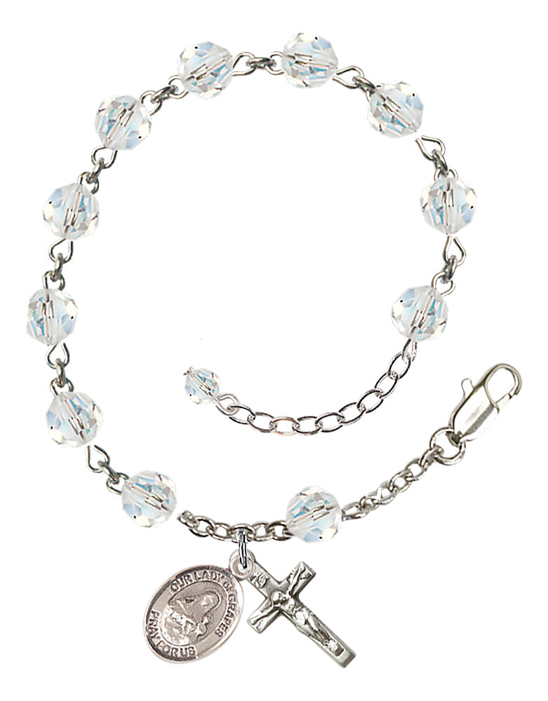 Our Lady of Grapes Rosary Bracelet - Sterling Silver - April - Crystal