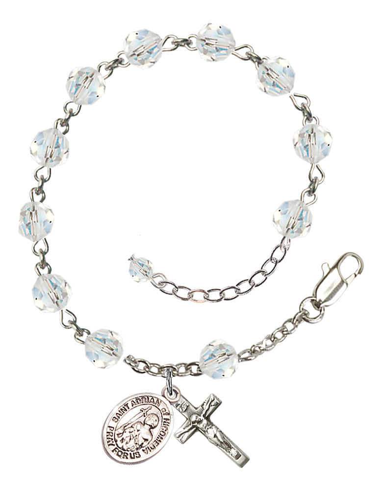 Saint Adrian of Nicomedia Rosary Bracelet - Sterling Silver - April - Crystal