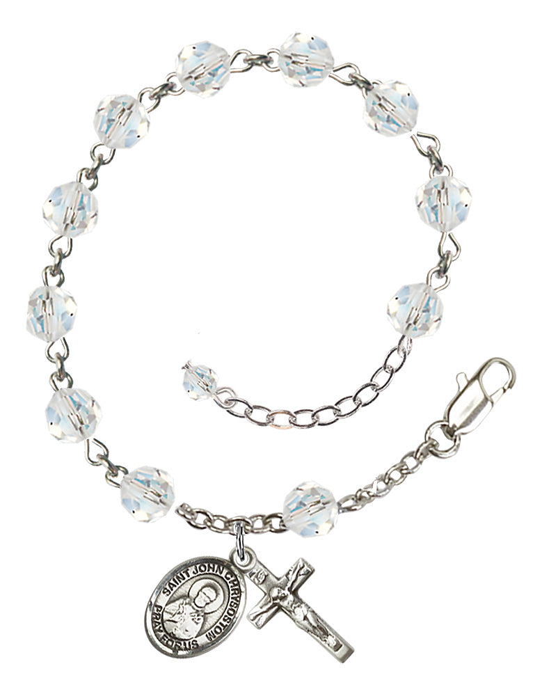 Saint John Chrysostom Rosary Bracelet - Sterling Silver - April - Crystal