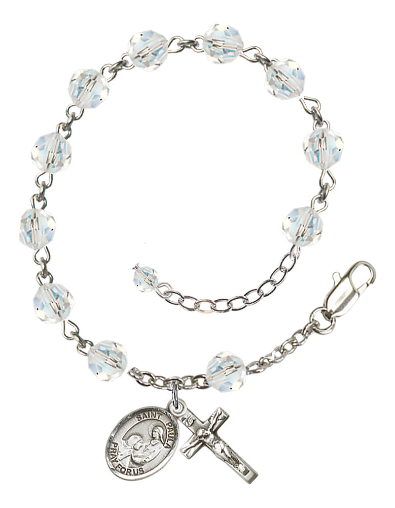 Saint Paula Rosary Bracelet - Sterling Silver - April - Crystal