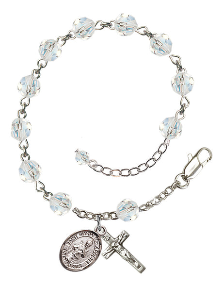 Saint Simon the Apostle Rosary Bracelet - Sterling Silver - April - Crystal