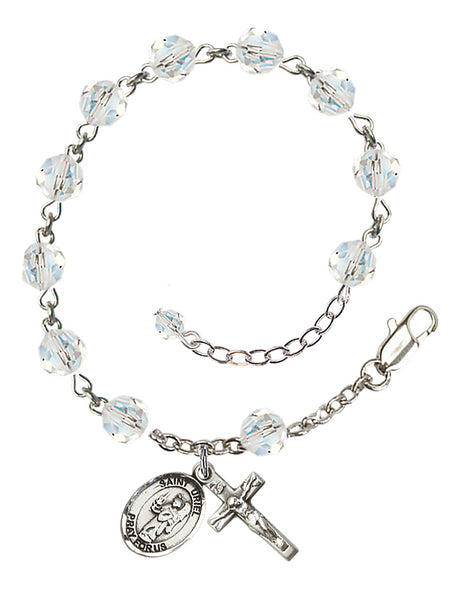 Saint Uriel the Archangel Rosary Bracelet - Sterling Silver - April - Crystal