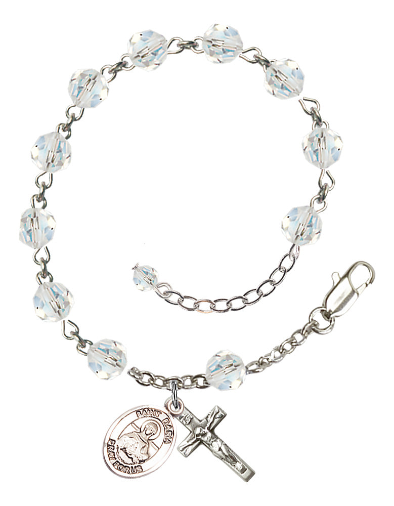 Saint Daria Rosary Bracelet - Sterling Silver - April - Crystal