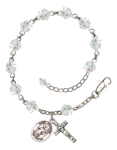 Saint Theodore Stratelates Rosary Bracelet - Sterling Silver - April - Crystal