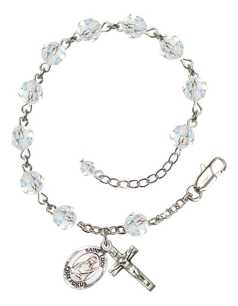 Saint Lucy Rosary Bracelet - Sterling Silver - April - Crystal