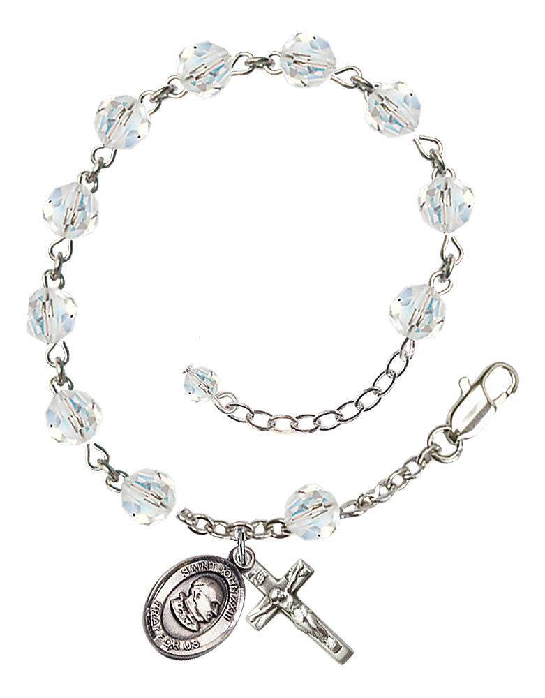 Saint John XXIII Rosary Bracelet - Sterling Silver - April - Crystal