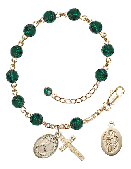 Saint Sebastian Baseball Rosary Bracelet - 14K Gold Filled - May - Emerald