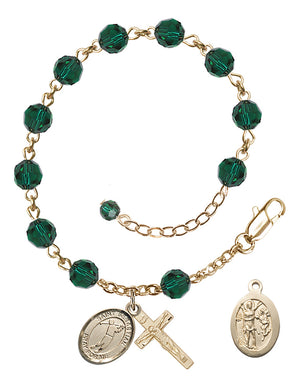 Saint Sebastian Golf Rosary Bracelet - 14K Gold Filled - May - Emerald
