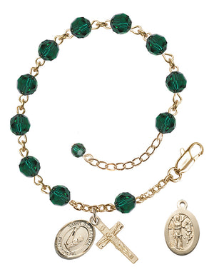 Saint Sebastian Gymnastics Rosary Bracelet - 14K Gold Filled - May - Emerald