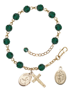 Saint Sebastian Track and Field Rosary Bracelet - 14K Gold Filled - May - Emerald