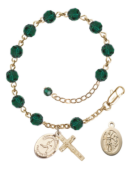 Saint Sebastian Track and Field Rosary Bracelet - 14K Gold Filled - May - Emerald