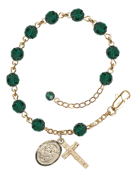Saint Cecilia Marching Band Rosary Bracelet - 14K Gold Filled - May - Emerald