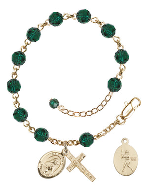 Saint Rita Baseball Rosary Bracelet - 14K Gold Filled - May - Emerald