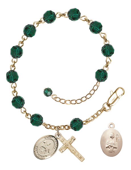 Saint Kateri Equestrian Rosary Bracelet - 14K Gold Filled - May - Emerald