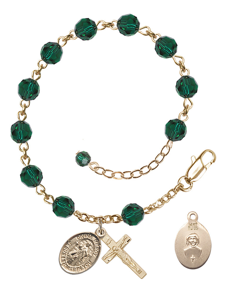 Divine Mercy Rosary Bracelet - 14K Gold Filled - May - Emerald