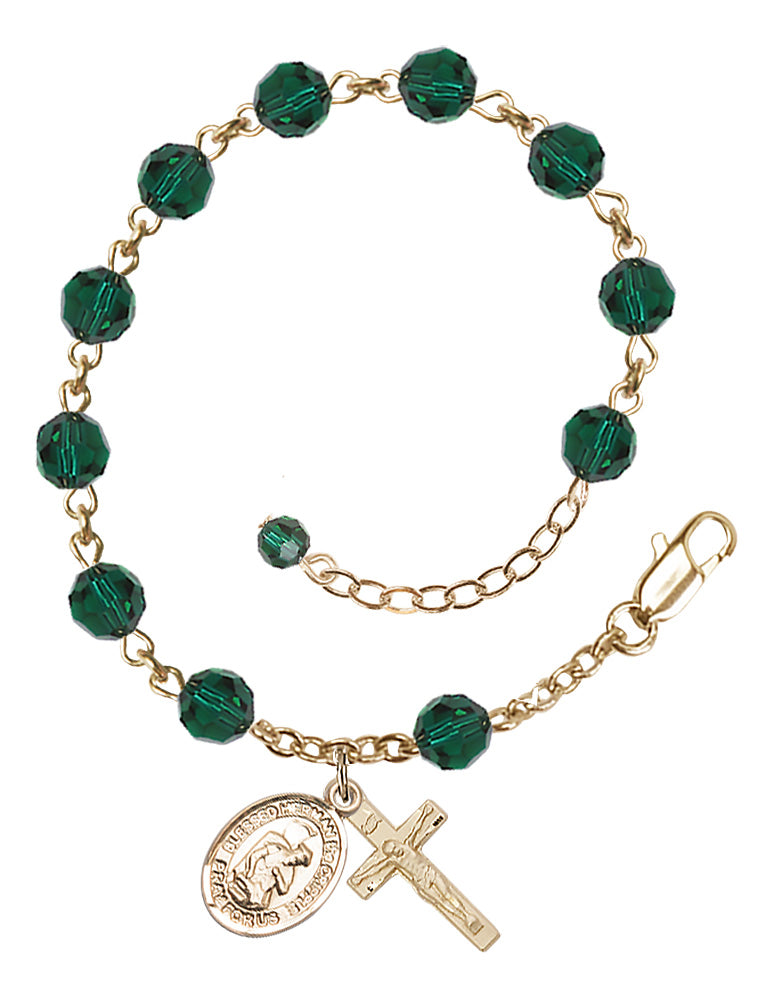 Blessed Herman the Cripple Rosary Bracelet - 14K Gold - May - Emerald